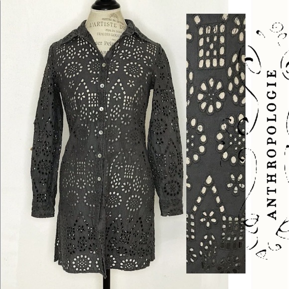 🌸 Anthropologie Gray Buttoned Down Dress By Spiegel Size 6 - Picture 1 of 11